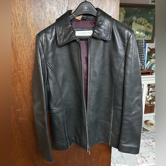 Liz Claiborne Women's Black Soft Genuine Leather Jacket Coat Petite Large - Picture 1 of 16